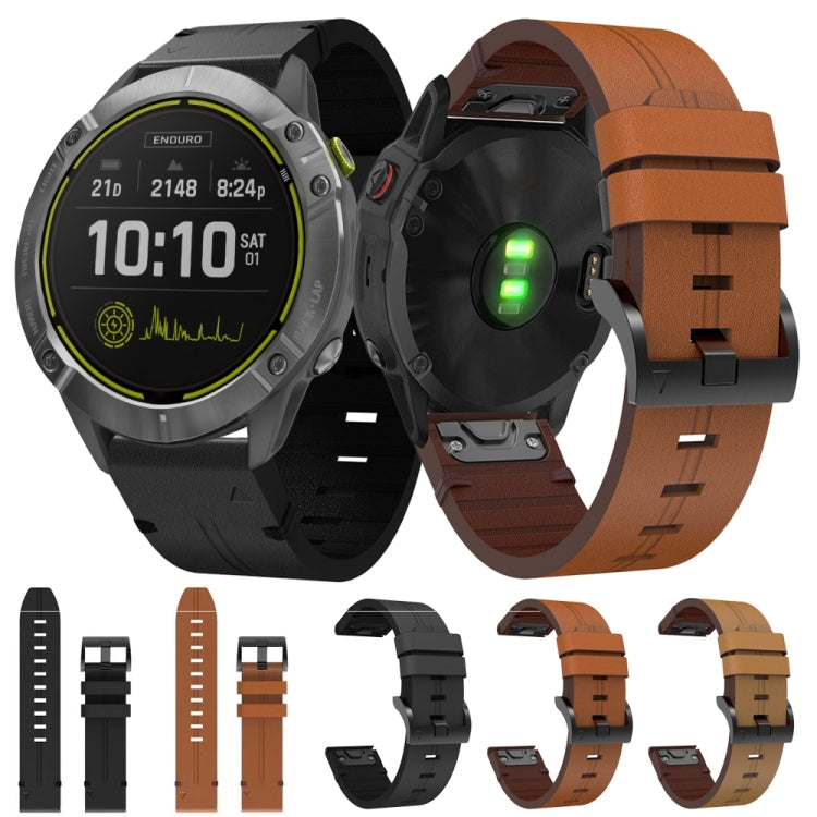 For Garmin Enduro 26mm Leather Steel Buckle Watch Band (Light Brown) by bashfashion