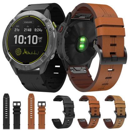 For Garmin Enduro 26mm Leather Steel Buckle Watch Band (Light Brown) by bashfashion