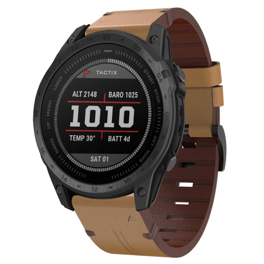 For Garmin Tactix 7 26mm Leather Steel Buckle Watch Band (Light Brown) by bashfashion