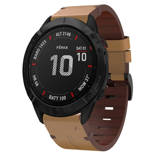 For Garmin Fenix 6X Pro 26mm Leather Steel Buckle Watch Band (Light Brown) by bashfashion