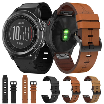 For Garmin Fenix 3 26mm Leather Steel Buckle Watch Band (Light Brown) by bashfashion