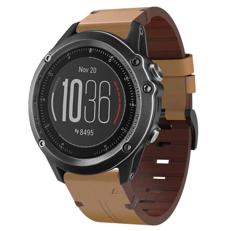 For Garmin Fenix 3 HR 26mm Leather Steel Buckle Watch Band (Light Brown) by bashfashion
