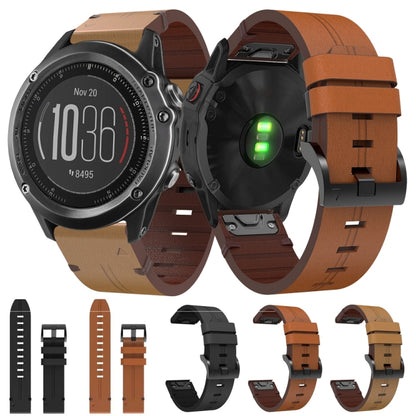 For Garmin Fenix 3 HR 26mm Leather Steel Buckle Watch Band (Light Brown) by bashfashion