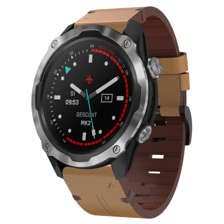For Garmin Descent MK 2 26mm Leather Steel Buckle Watch Band (Light Brown) by bashfashion