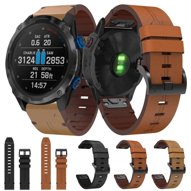 For Garmin Descent MK 2i 26mm Leather Steel Buckle Watch Band (Light Brown) by bashfashion