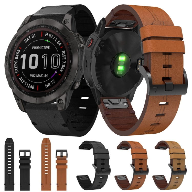 For Garmin Fenix 7 Sapphire Solar 22mm Leather Steel Buckle Watch Band (Light Brown) by bashfashion