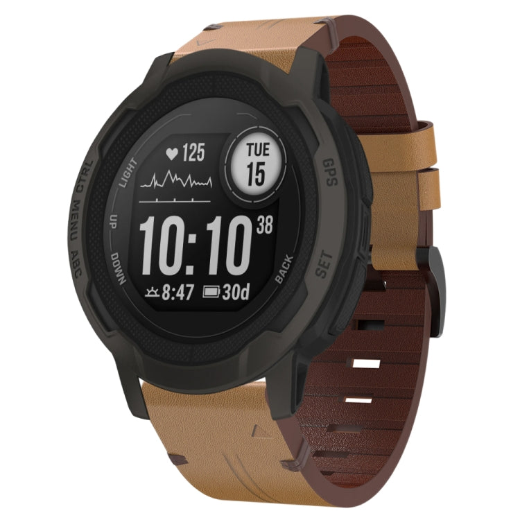 For Garmin Instinct 2 22mm Leather Steel Buckle Watch Band (Light Brown) by bashfashion