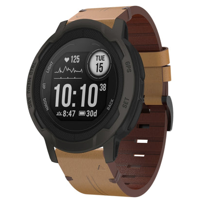 For Garmin Instinct 2 22mm Leather Steel Buckle Watch Band (Light Brown) by bashfashion