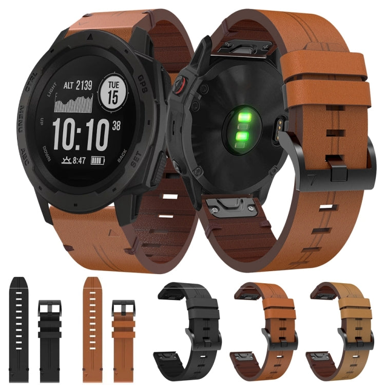 For Garmin Instinct 22mm Leather Steel Buckle Watch Band (Light Brown) by bashfashion