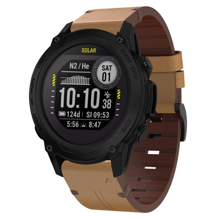 For Garmin Descent G1 22mm Leather Steel Buckle Watch Band (Light Brown) by bashfashion