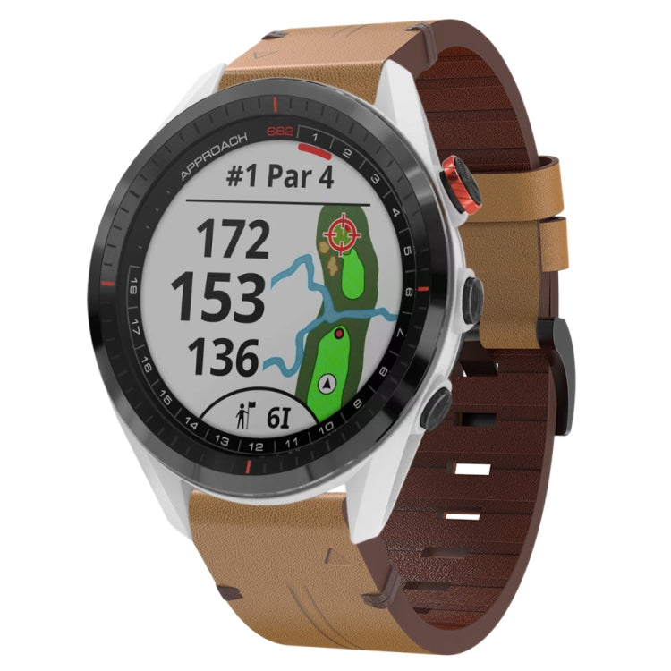 For Garmin Approach S62 22mm Leather Steel Buckle Watch Band (Light Brown) by bashfashion