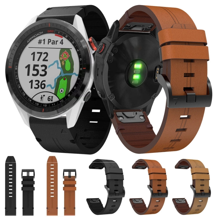 For Garmin Approach S62 22mm Leather Steel Buckle Watch Band (Light Brown) by bashfashion