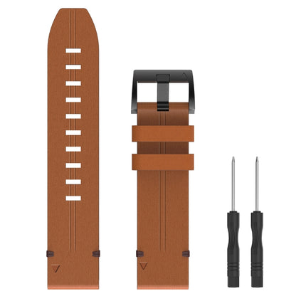 For Garmin Fenix 6 GPS 22mm Leather Steel Buckle Watch Band (Light Brown) by bashfashion