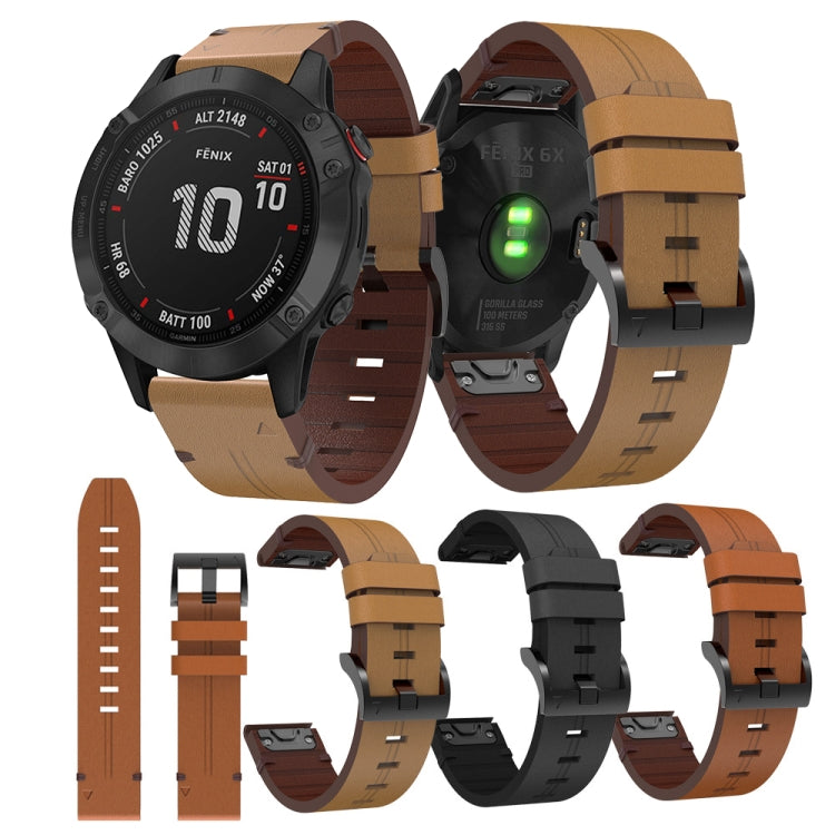 For Garmin Fenix 6 Pro GPS 22mm Leather Steel Buckle Watch Band (Light Brown) by bashfashion