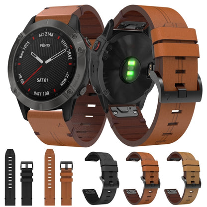 For Garmin Fenix 6 Sapphire GPS 22mm Leather Steel Buckle Watch Band (Light Brown) by bashfashion