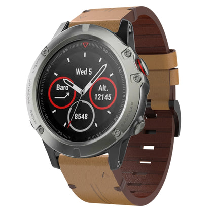 For Garmin Quatix 5 22mm Leather Steel Buckle Watch Band (Light Brown) by bashfashion