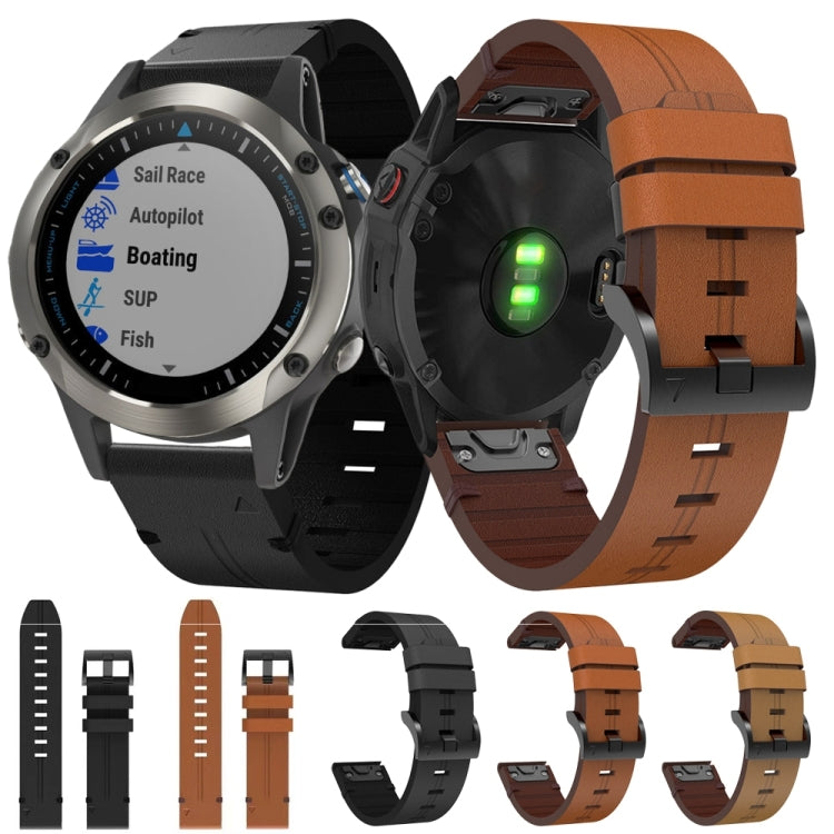 For Garmin Quatix 5 Sapphire 22mm Leather Steel Buckle Watch Band (Light Brown) by bashfashion