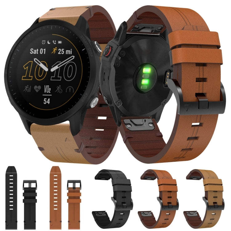 For Garmin Forerunner 955 22mm Leather Steel Buckle Watch Band (Light Brown) by bashfashion
