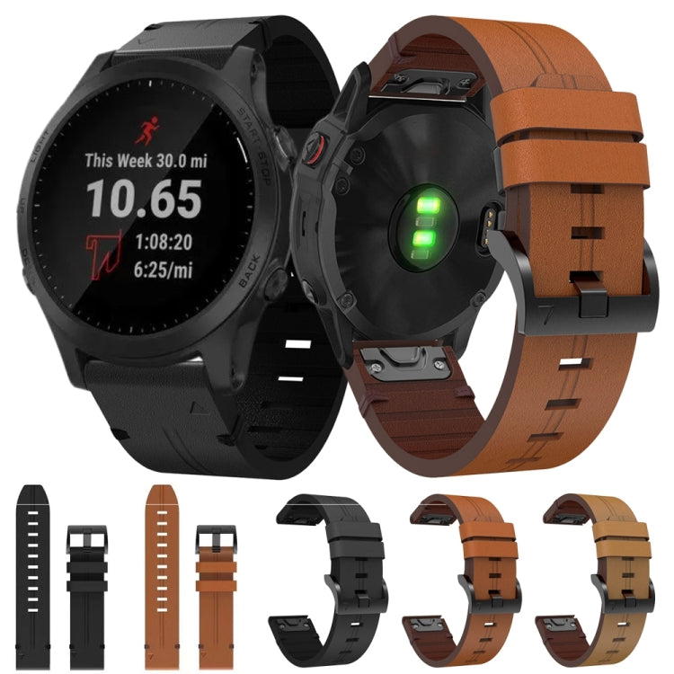 For Garmin Forerunner 945 22mm Leather Steel Buckle Watch Band (Light Brown) by bashfashion