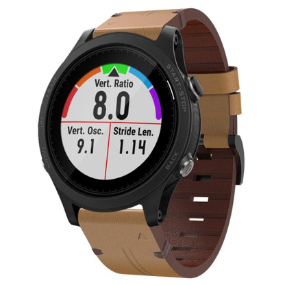 For Garmin Forerunner 935 22mm Leather Steel Buckle Watch Band (Light Brown) by bashfashion