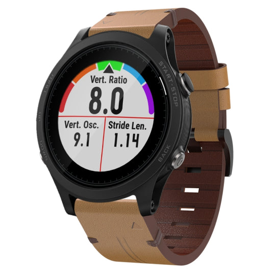 For Garmin Forerunner 935 22mm Leather Steel Buckle Watch Band (Light Brown) by bashfashion