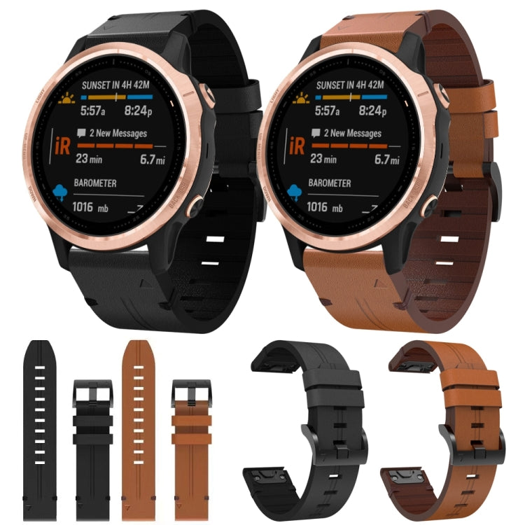 For Garmin Fenix 6S 20mm Leather Steel Buckle Watch Band(Black) by bashfashion