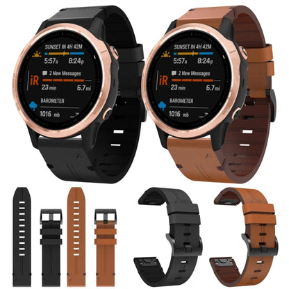 For Garmin Fenix 6S 20mm Leather Steel Buckle Watch Band(Black) by bashfashion