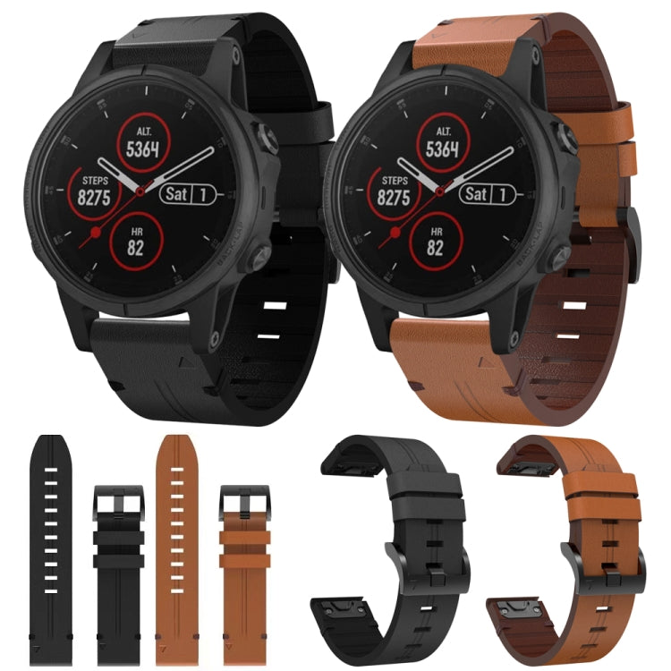 For Garmin Fenix 5S Plus 20mm Leather Steel Buckle Watch Band(Black) by bashfashion