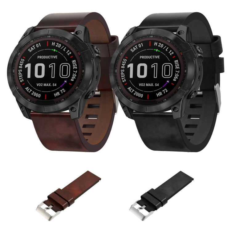 For Garmin Fenix 7X 26mm Leather Steel Buckle Watch Band(Black) by bashfashion