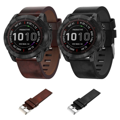 For Garmin Fenix 7X 26mm Leather Steel Buckle Watch Band(Black) by bashfashion