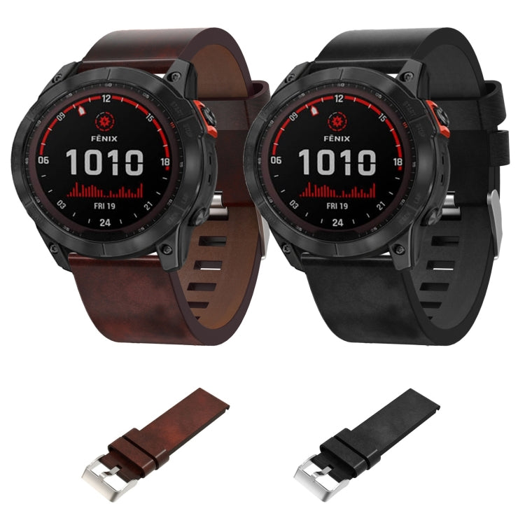 For Garmin Fenix 7X Solar 26mm Leather Steel Buckle Watch Band(Black) by bashfashion
