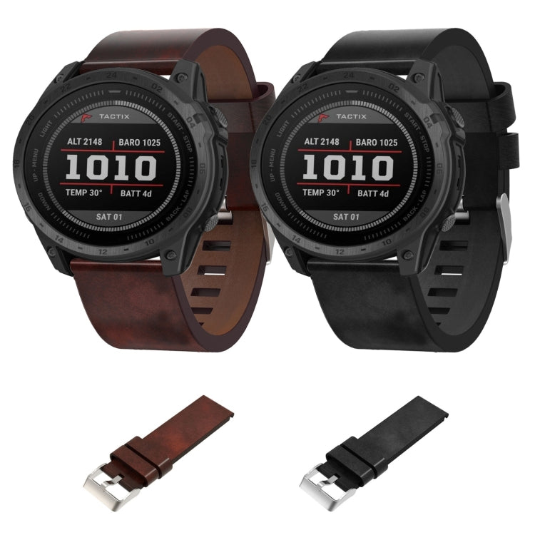 For Garmin Tactix 7 26mm Leather Steel Buckle Watch Band(Black) by bashfashion