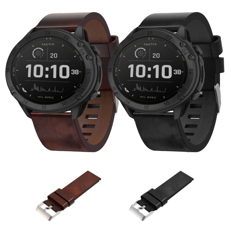 For Garmin Tactix Delta 26mm Leather Steel Buckle Watch Band(Black) by bashfashion