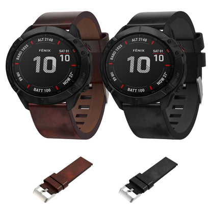 For Garmin Fenix 6X 26mm Leather Steel Buckle Watch Band(Black) by bashfashion