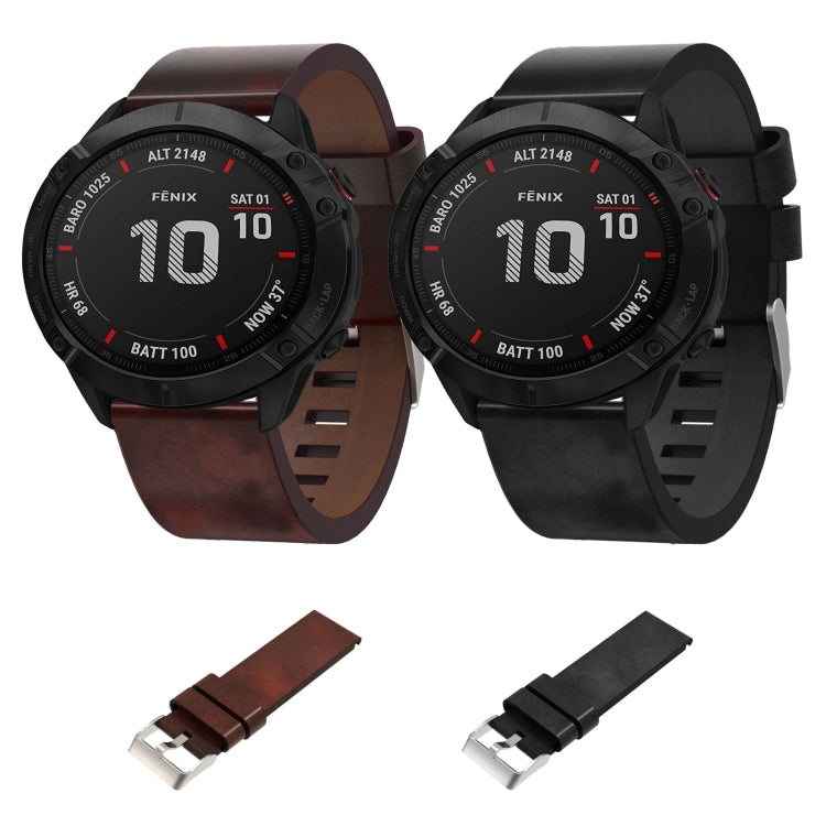 For Garmin Fenix 6X Pro 26mm Leather Steel Buckle Watch Band(Black) by bashfashion