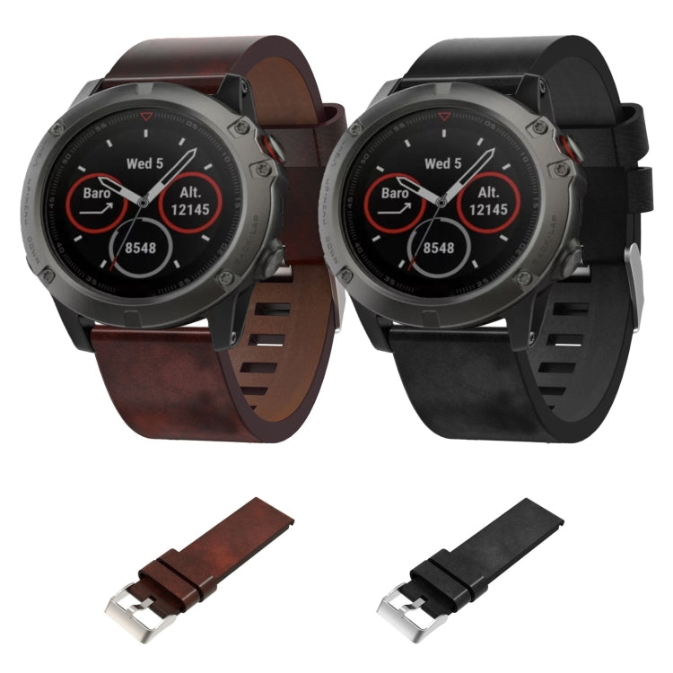 For Garmin Fenix 5X Sapphire 26mm Leather Steel Buckle Watch Band(Black) by bashfashion