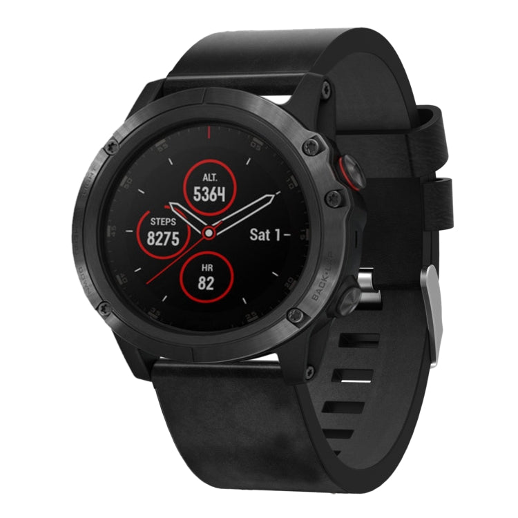 For Garmin Fenix 5X Plus 26mm Leather Steel Buckle Watch Band(Black) by bashfashion