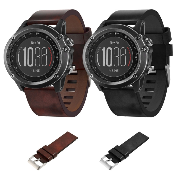 For Garmin Fenix 3 Sapphire 26mm Leather Steel Buckle Watch Band(Black) by bashfashion