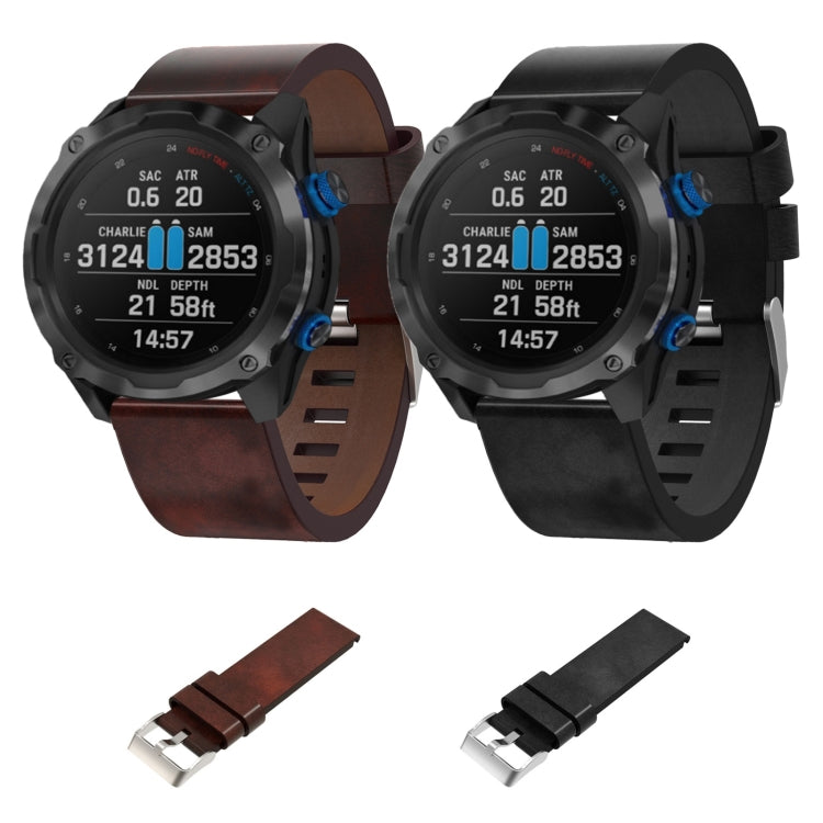 For Garmin Descent MK 2i 26mm Leather Steel Buckle Watch Band(Black) by bashfashion
