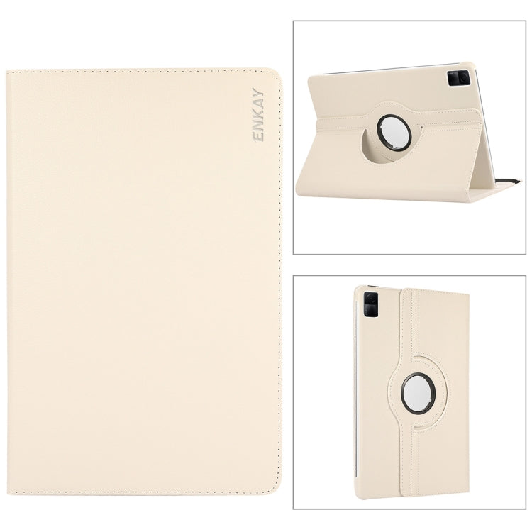 For Xiaomi Redmi Pad 10.61 ENKAY Hat-Prince 360 Degree Rotation Litchi Leather Smart Case(White) by ENKAY