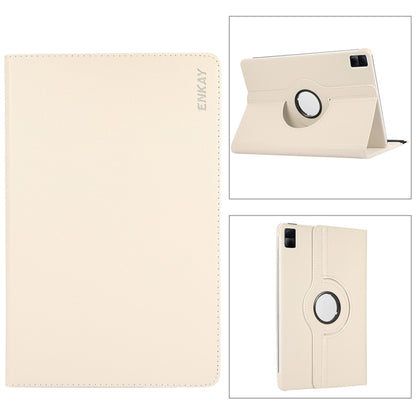 For Xiaomi Redmi Pad 10.61 ENKAY Hat-Prince 360 Degree Rotation Litchi Leather Smart Case(White) by ENKAY