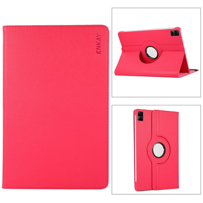 For Xiaomi Redmi Pad 10.61 ENKAY Hat-Prince 360 Degree Rotation Litchi Leather Smart Case(Rose Red) by ENKAY