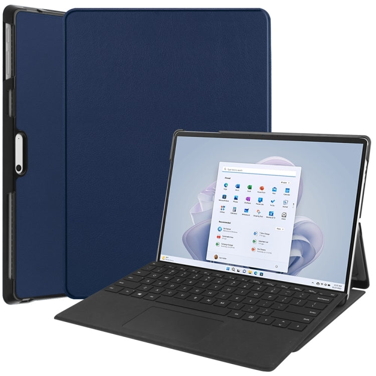 For Microsoft Surface Pro 9 JUNSUNMAY Custer Solid Color 3-Fold Stand Leather Tablet Case(Dark Blue) by JUNSUNMAY