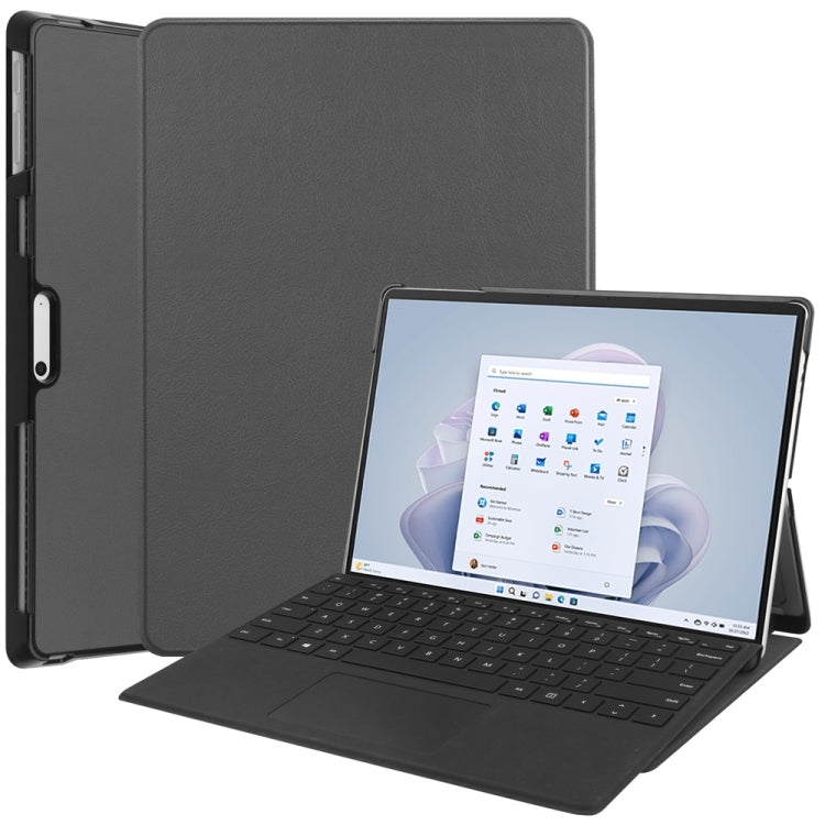 For Microsoft Surface Pro 9 JUNSUNMAY Custer Solid Color 3-Fold Stand Leather Tablet Case(Grey) by JUNSUNMAY