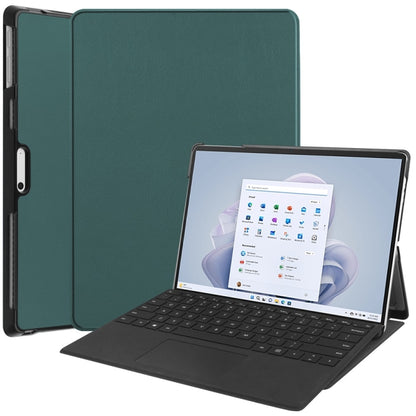 For Microsoft Surface Pro 9 JUNSUNMAY Custer Solid Color 3-Fold Stand Leather Tablet Case(Dark Green) by JUNSUNMAY