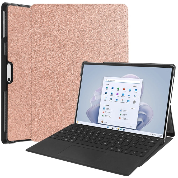For Microsoft Surface Pro 9 JUNSUNMAY Custer Solid Color 3-Fold Stand Leather Tablet Case(Rose Gold) by JUNSUNMAY
