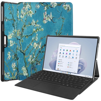 For Microsoft Surface Pro 9 / 10 / 11 JUNSUNMAY Custer Painted 3-Fold Stand Leather Tablet Case(Apricot Flower) by JUNSUNMAY