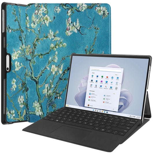For Microsoft Surface Pro 9 / 10 / 11 JUNSUNMAY Custer Painted 3-Fold Stand Leather Tablet Case(Apricot Flower) by JUNSUNMAY