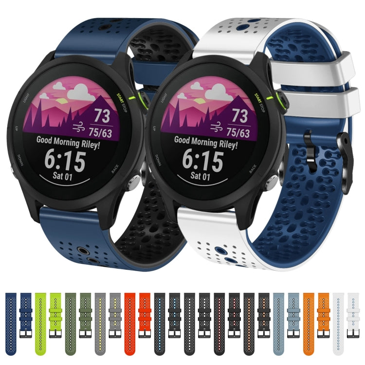 For Garmin Forerunner255 22mm Perforated Two-Color Silicone Watch Band(White+Blue) by bashfashion