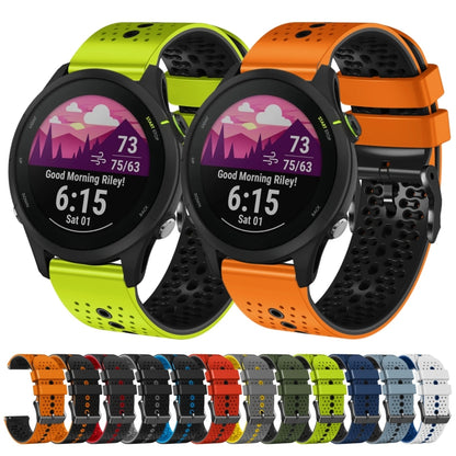 For Garmin Forerunner 255 music 22mm Perforated Two-Color Silicone Watch Band(White+Blue) by bashfashion